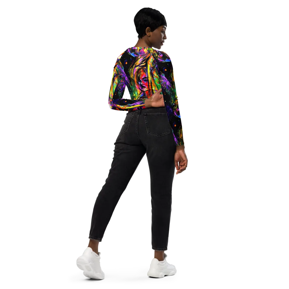 Galactic Flamenco on Long Sleeve Crop Top — Right Back