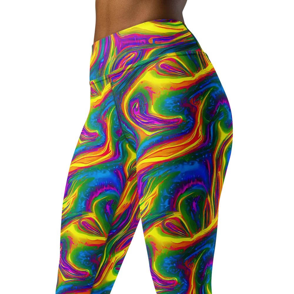 Electric Aurora on Yoga Leggings — Left Front