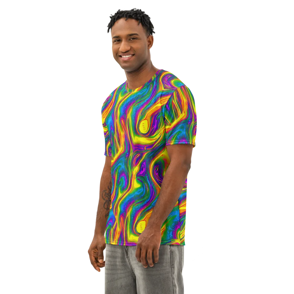 Electric Aurora on Men's Cotton Crew Neck T-Shirt — Left Front