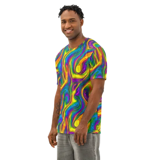 Electric Aurora on a Men's Cotton Crew Neck T-Shirt