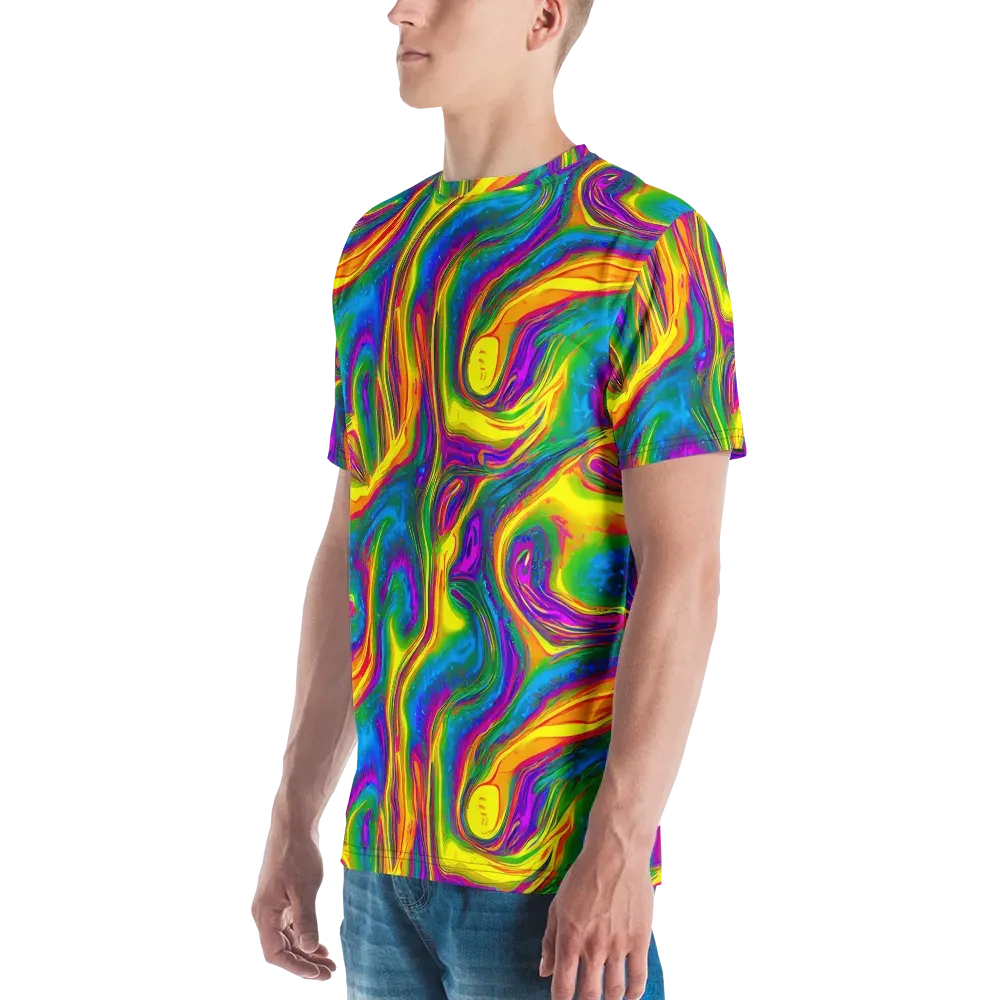 Electric Aurora on Men's Crew Neck T-Shirt — Left