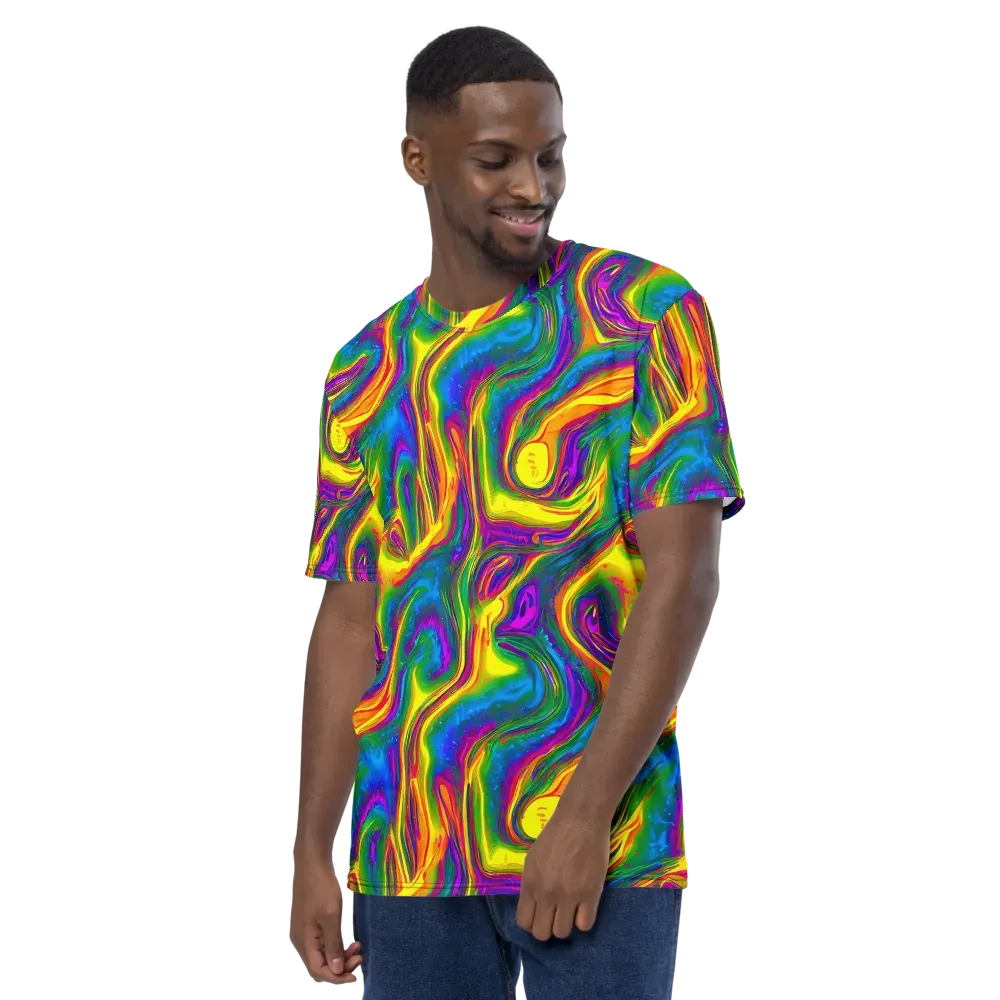 Electric Aurora on Men's Crew Neck T-Shirt — Left