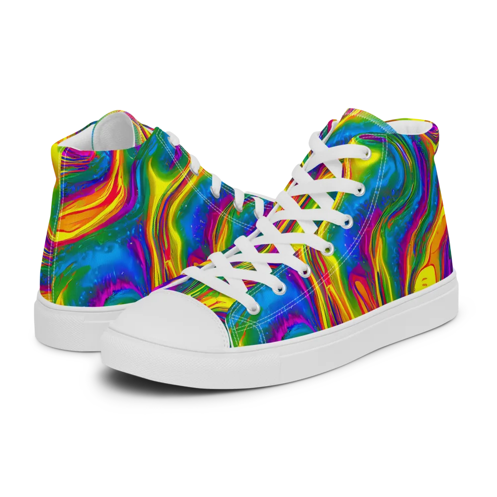 Electric Aurora on Men's High Top Canvas Shoes — Left