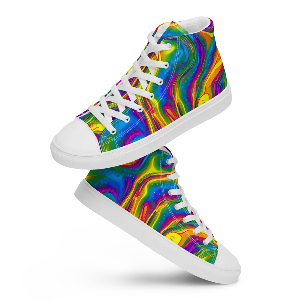 Electric Aurora on Men's High Top Canvas Shoes — Front
