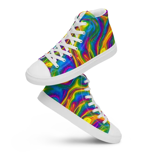Electric Aurora on a Men's High Top Canvas Shoes