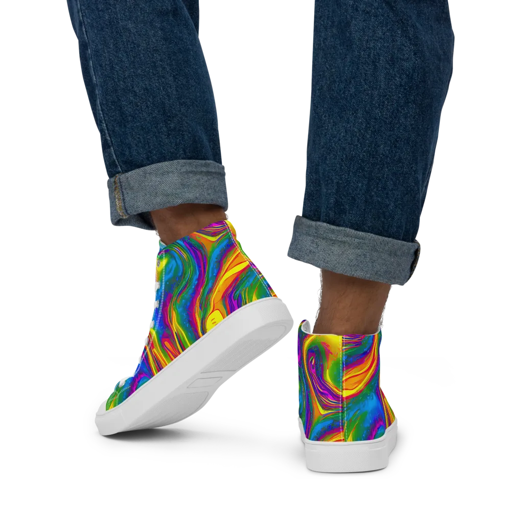 Electric Aurora on Men's High Top Canvas Shoes — Back