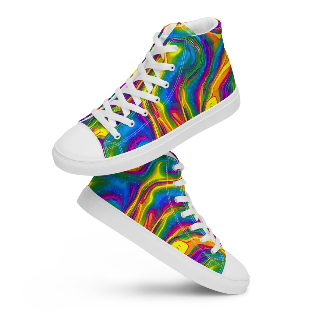 Electric Aurora on Women's High Top Canvas Shoes — Front