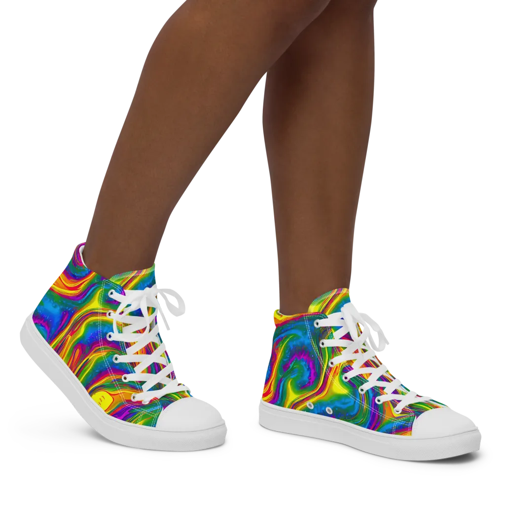 Electric Aurora on Women's High Top Canvas Shoes — Right
