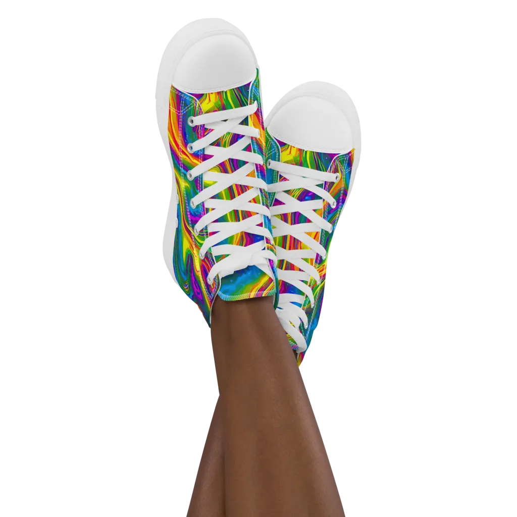 Electric Aurora on Women's High Top Canvas Shoes — Front