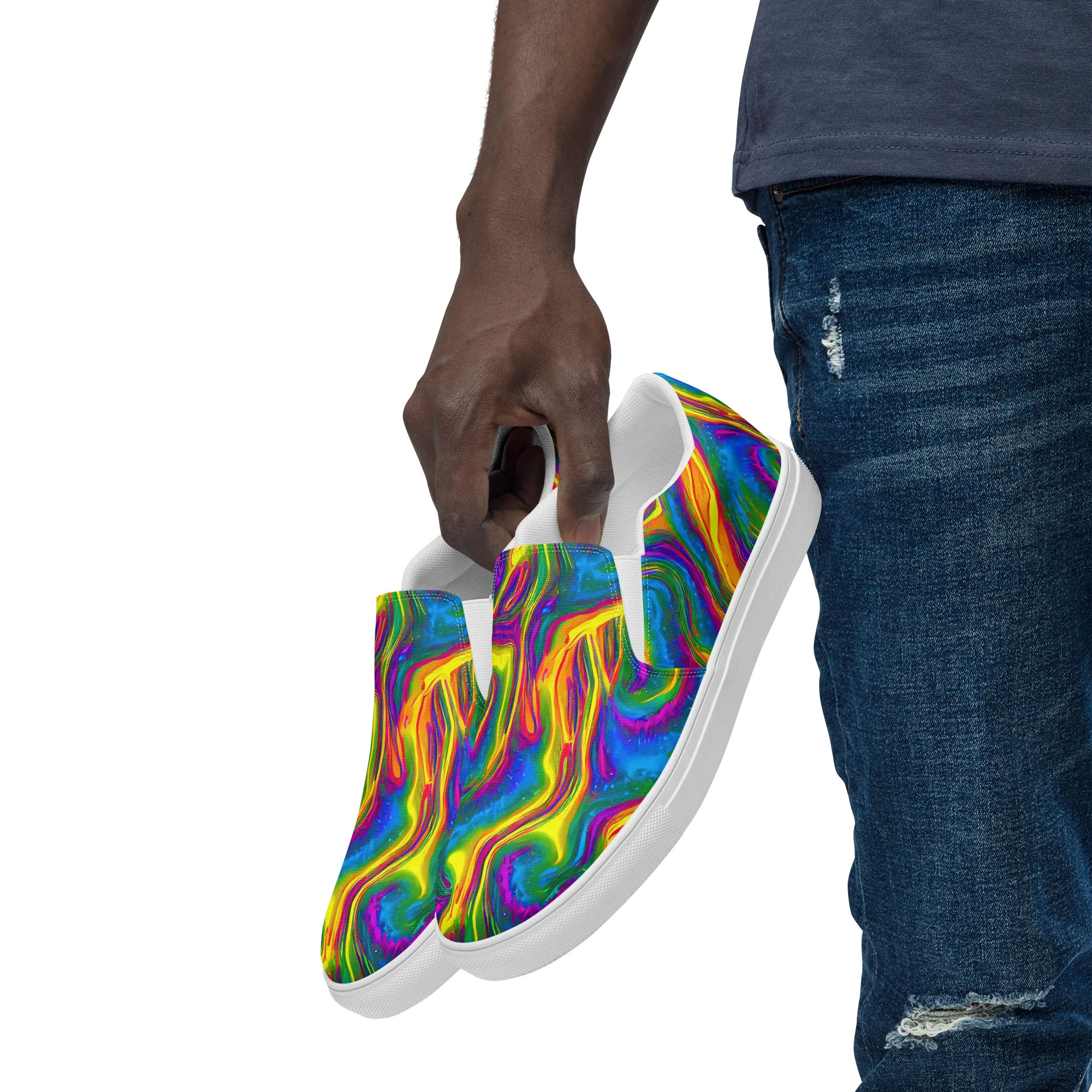 Electric Aurora on Men's Slip-On Canvas Shoes — Left Front