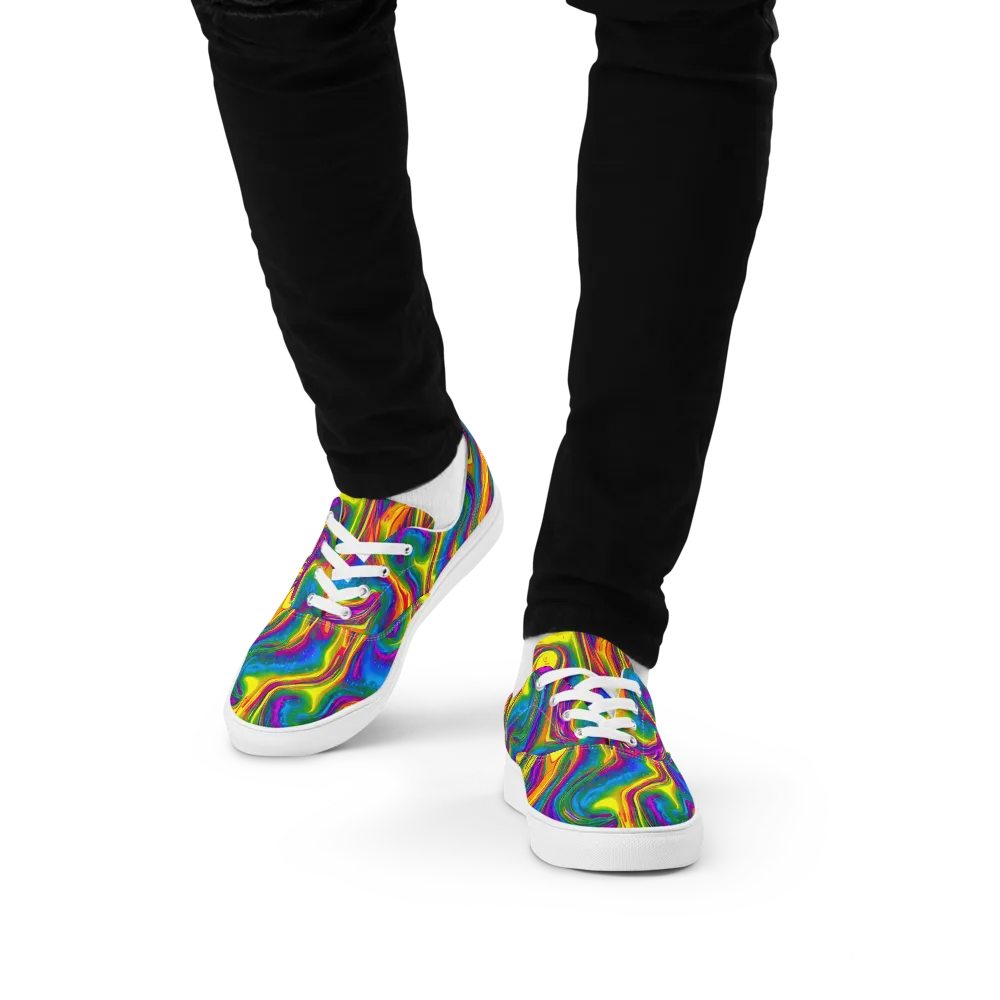 Electric Aurora on Men's Lace-Up Canvas Shoes — Front