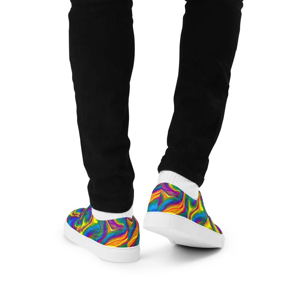 Electric Aurora on Men's Lace-Up Canvas Shoes — Back