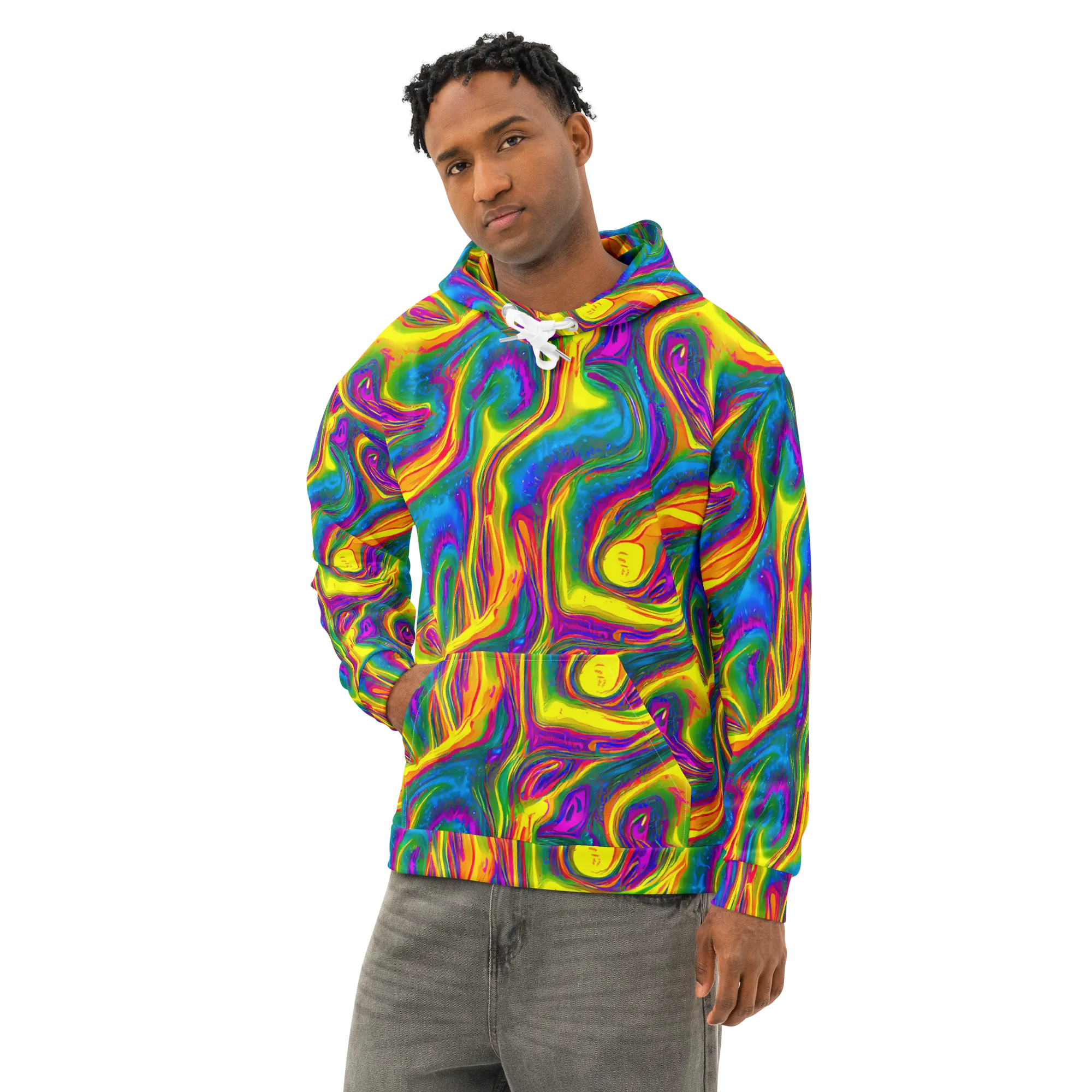 Electric Aurora on Cotton Hoodie — Left Front