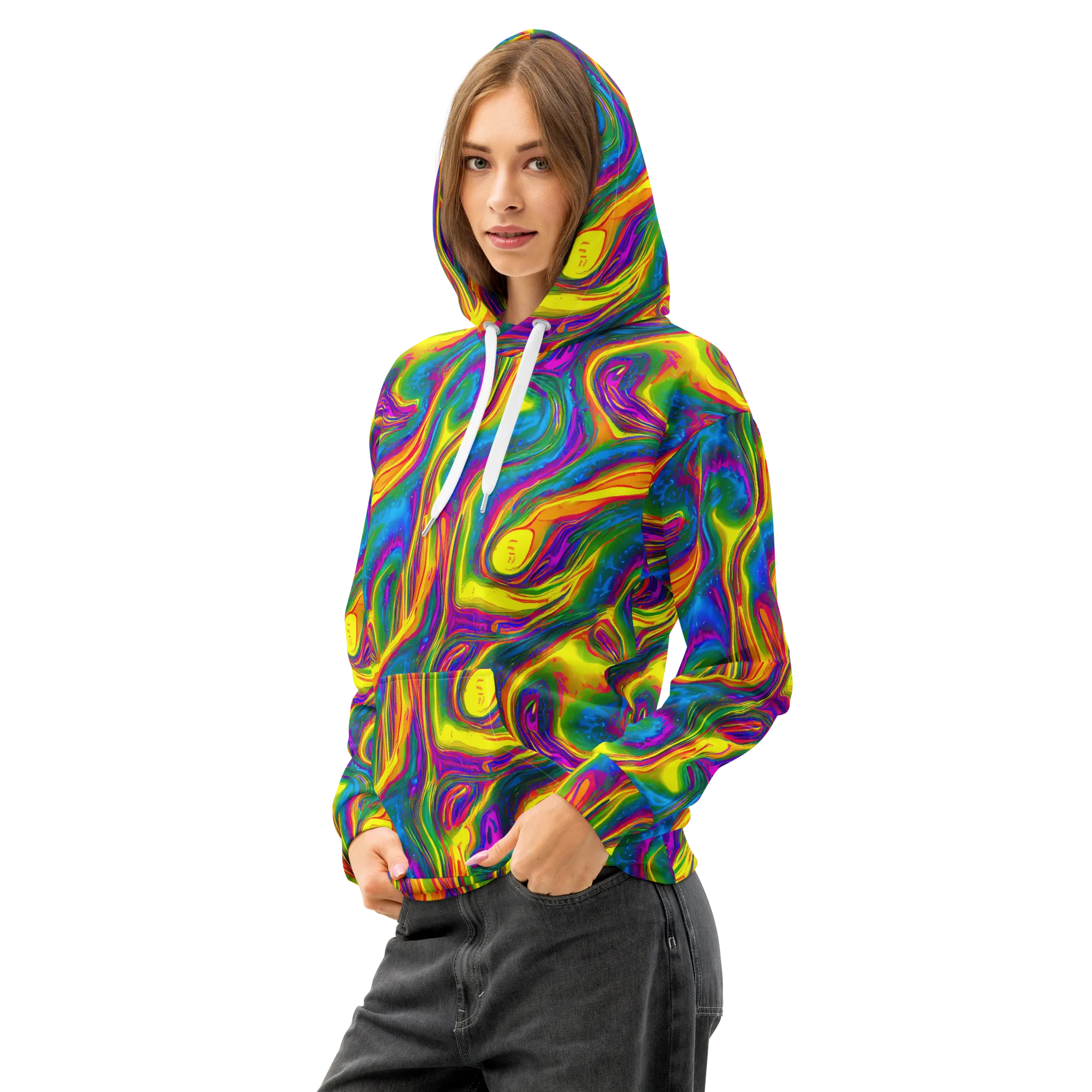 Electric Aurora on Cotton Hoodie — Left Front