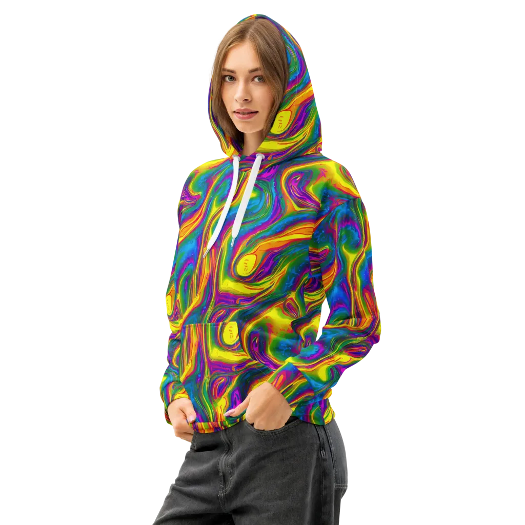 Electric Aurora on Cotton Hoodie — Left Front