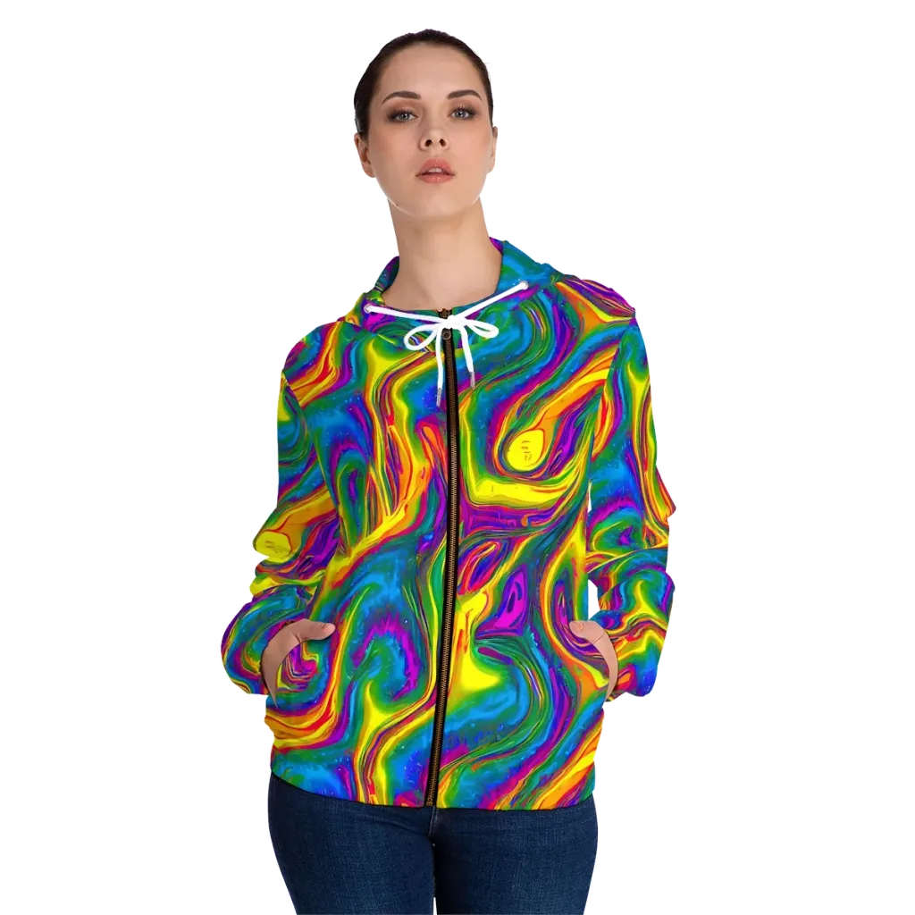 Electric Aurora on Women's Full-Zip Hoodie — Front On Person