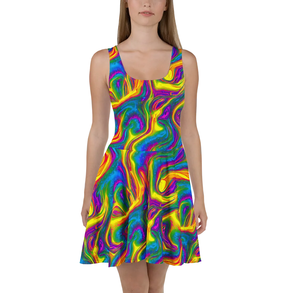 Electric Aurora on Skater Dress — Front