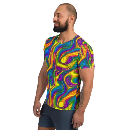 Electric Aurora on a Men's Athletic T-Shirt