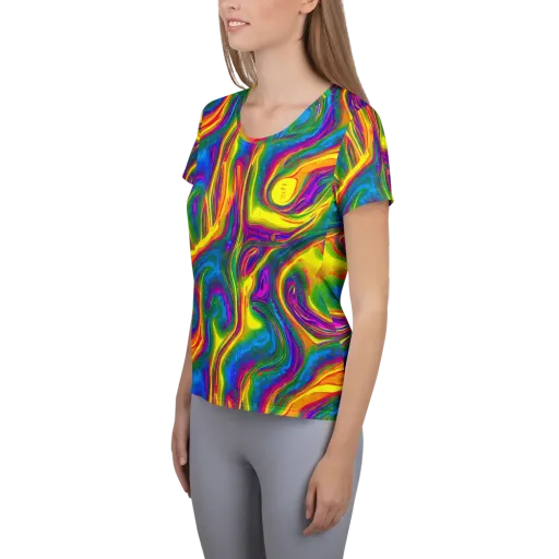 Electric Aurora on a Women's Athletic T-Shirt