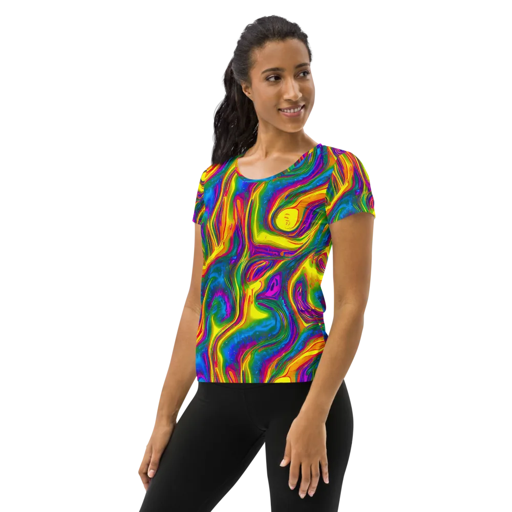Electric Aurora on Women's Athletic T-Shirt — Left