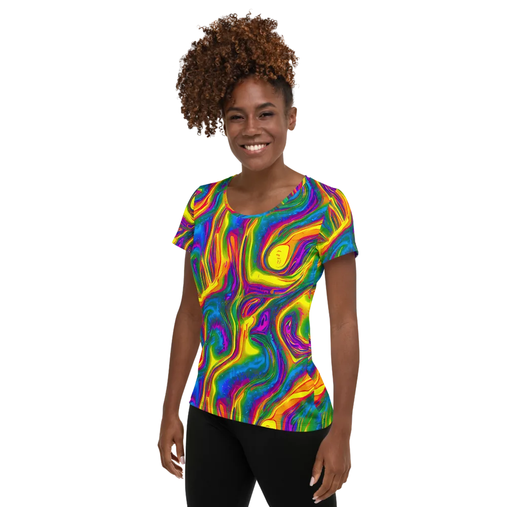 Electric Aurora on Women's Athletic T-Shirt — Left