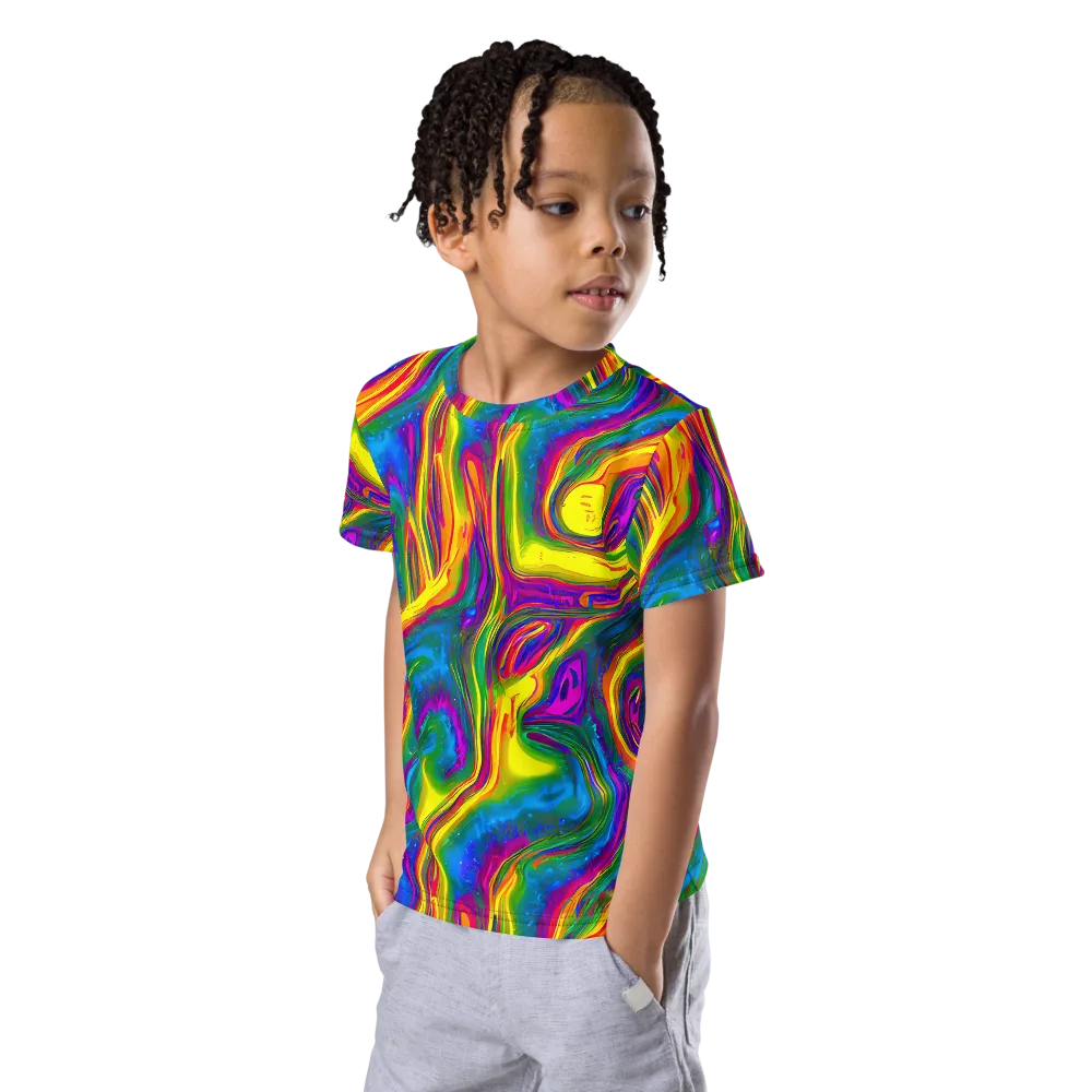 Electric Aurora on Kids Crew Neck T-Shirt — Left Front