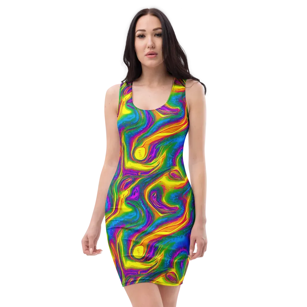 Electric Aurora on Bodycon Dress — Front