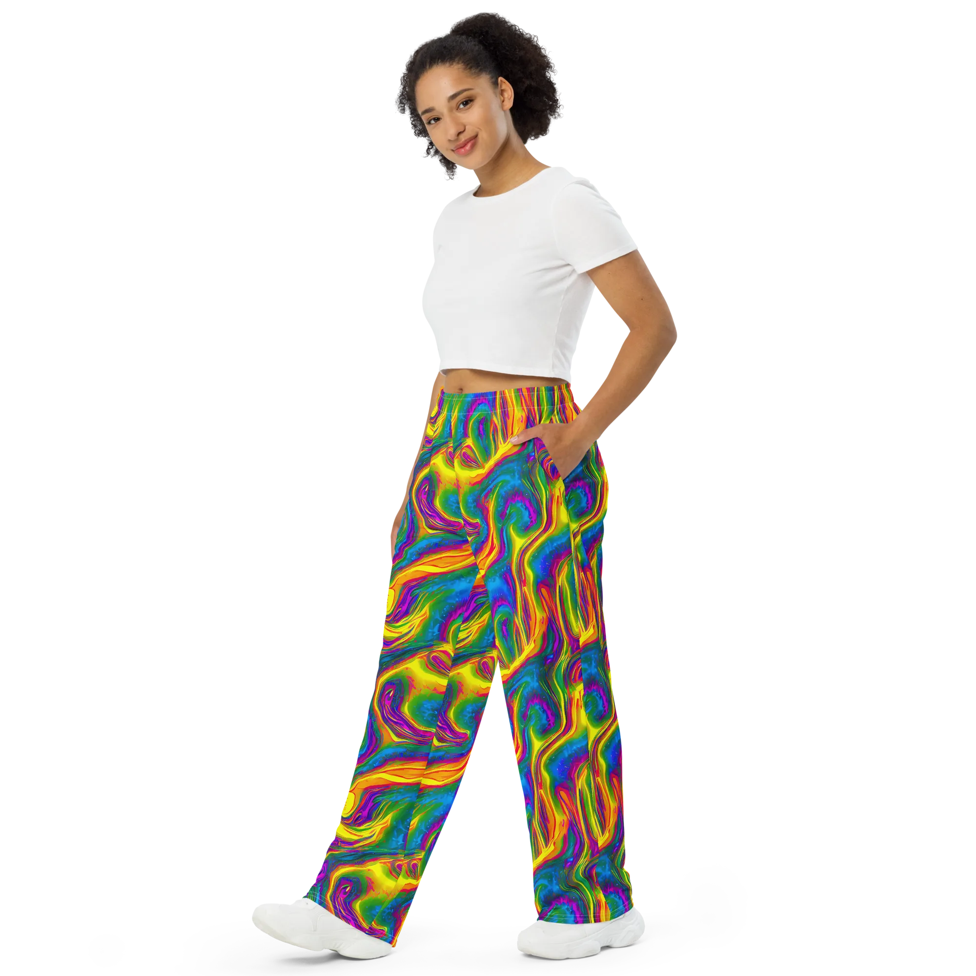 Electric Aurora on Wide-Leg Pants — Left Front