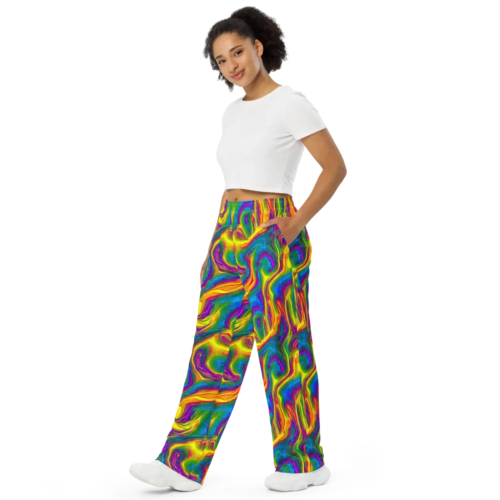 Electric Aurora on Wide-Leg Pants — Left Front