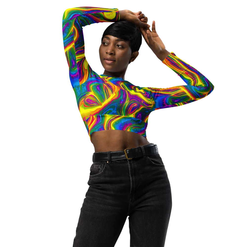 Electric Aurora on Long Sleeve Crop Top — Front