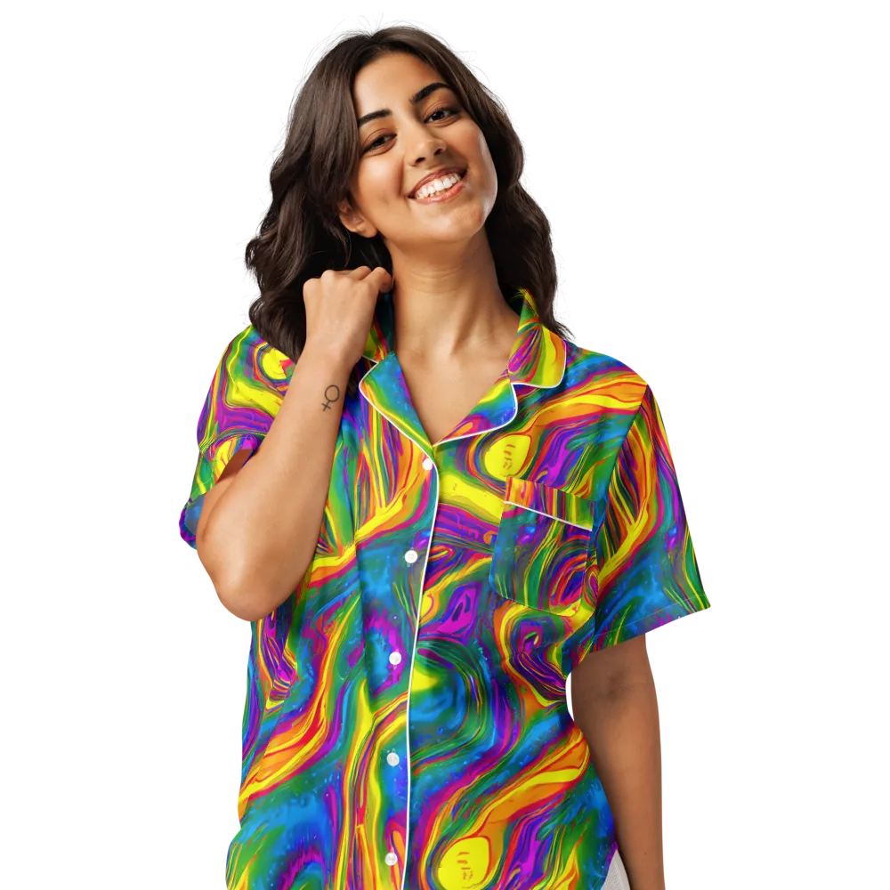 Electric Aurora on Women's Short Sleeve Pajama Top — Front
