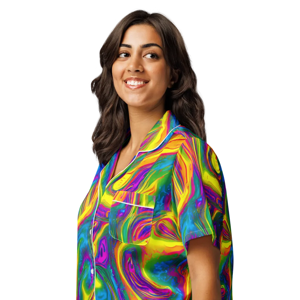 Electric Aurora on Women's Short Sleeve Pajama Top — Left Front