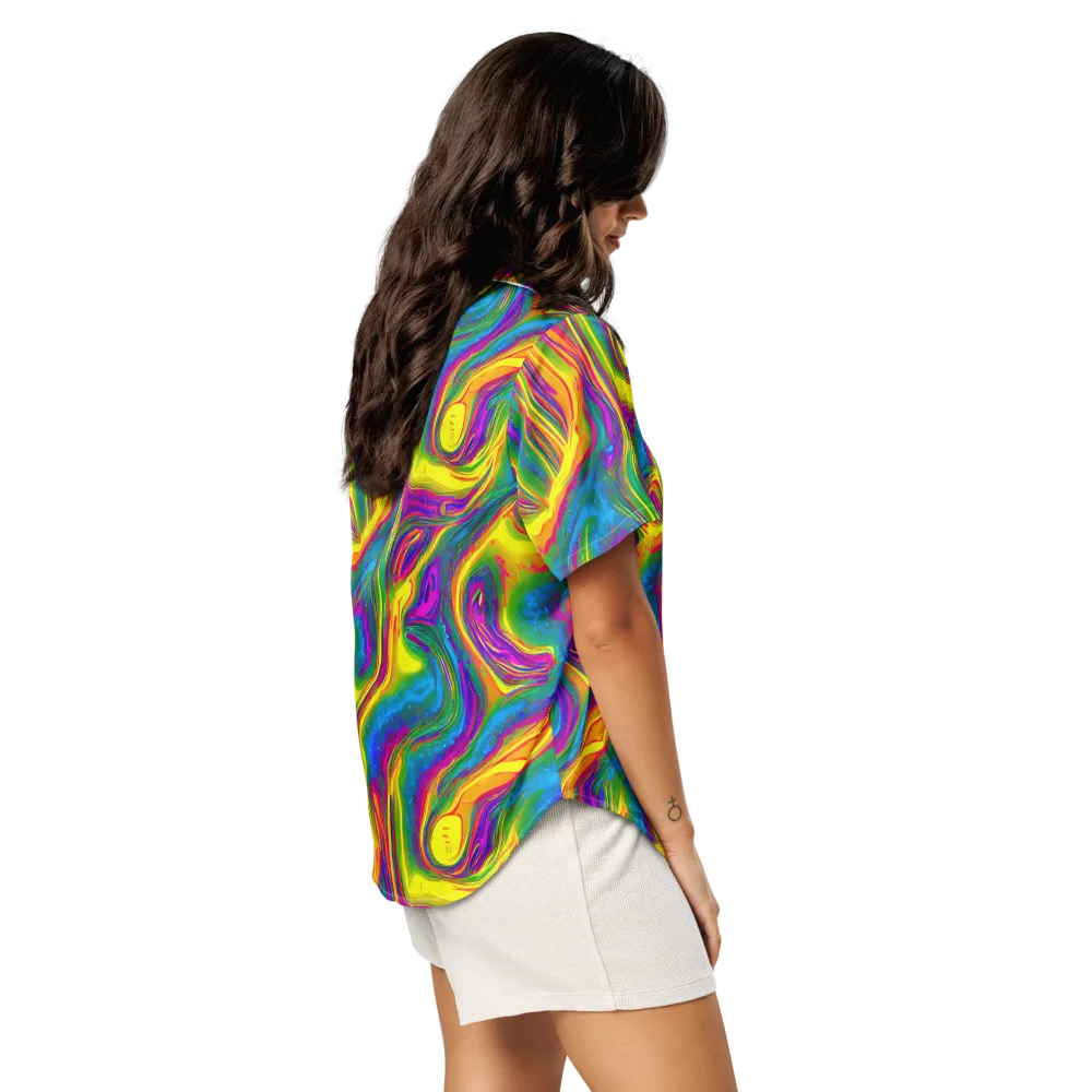 Electric Aurora on Women's Short Sleeve Pajama Top — Right Back