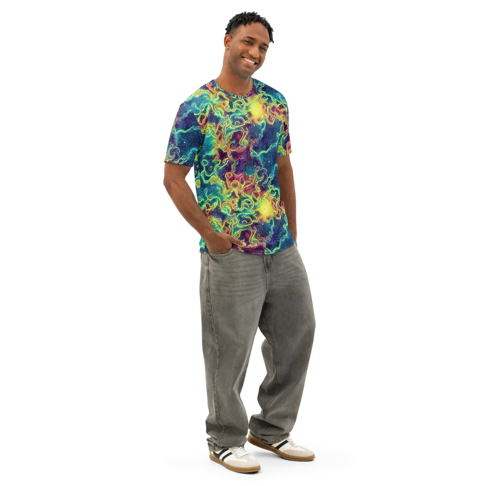 Echoed Pulses on Men's Cotton Crew Neck T-Shirt — Right Front