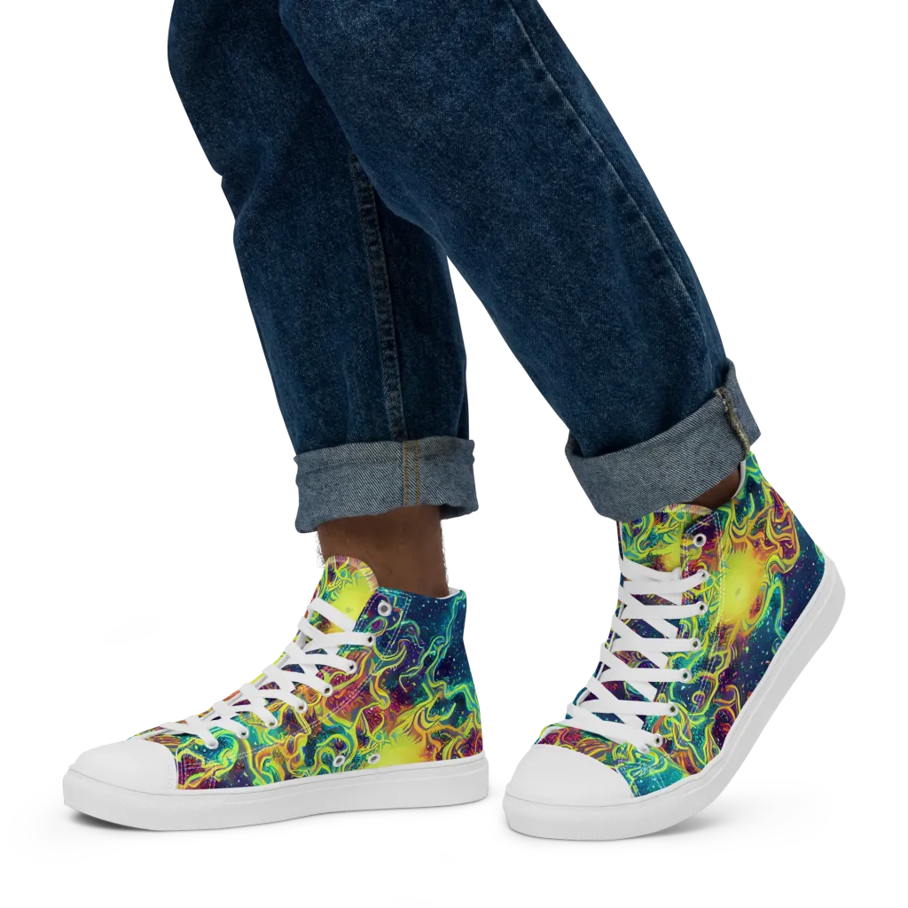 Echoed Pulses on Men's High Top Canvas Shoes — Left