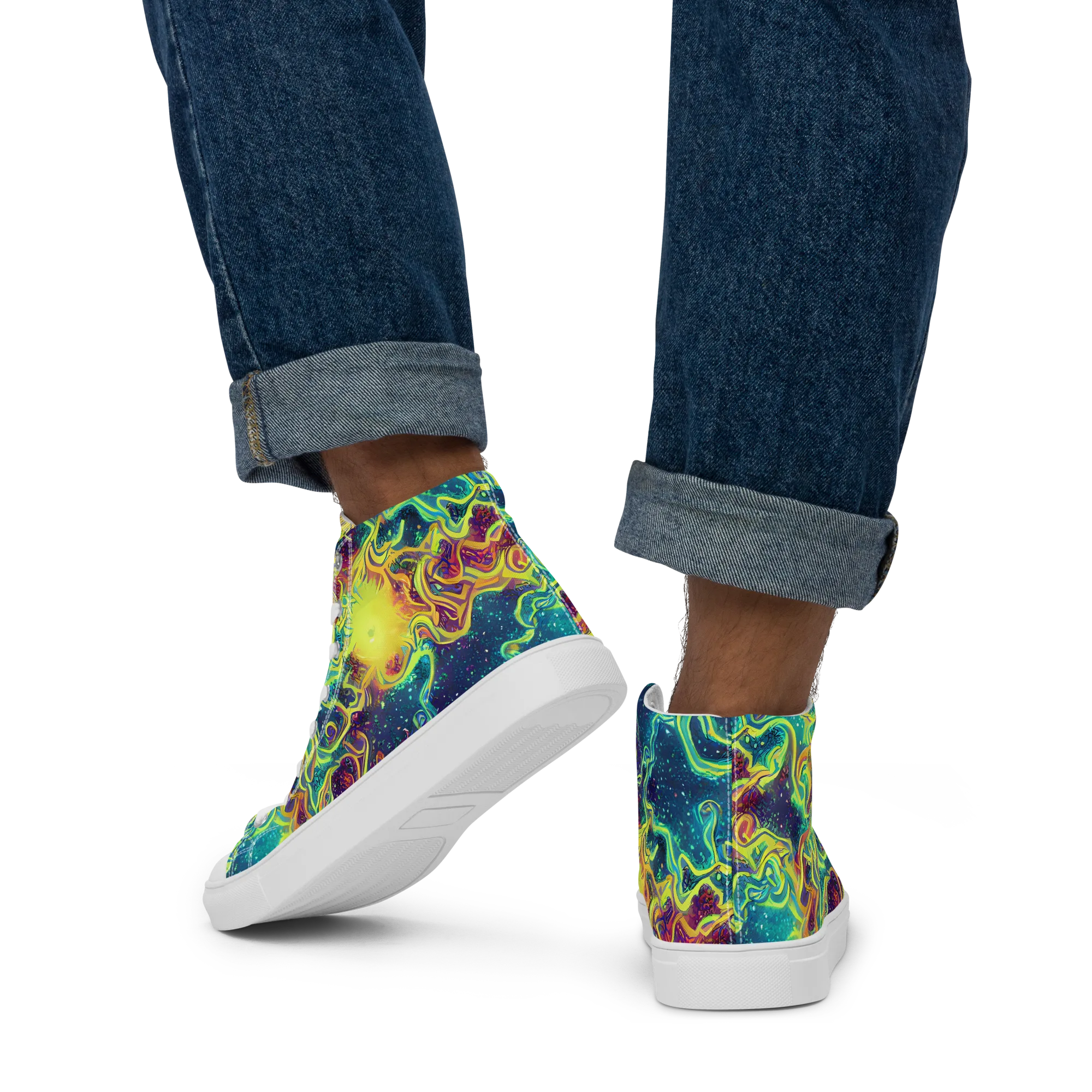 Echoed Pulses on Men's High Top Canvas Shoes — Back