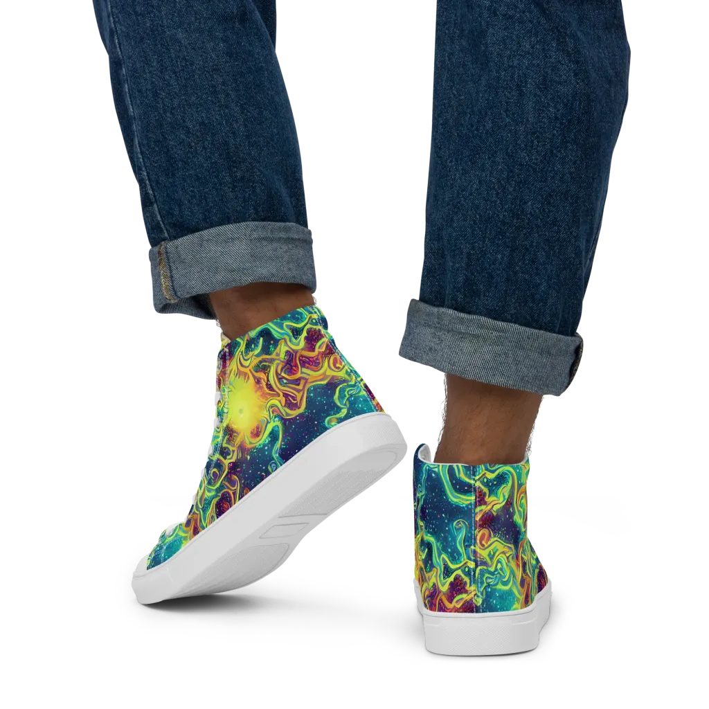 Echoed Pulses on Men's High Top Canvas Shoes — Back