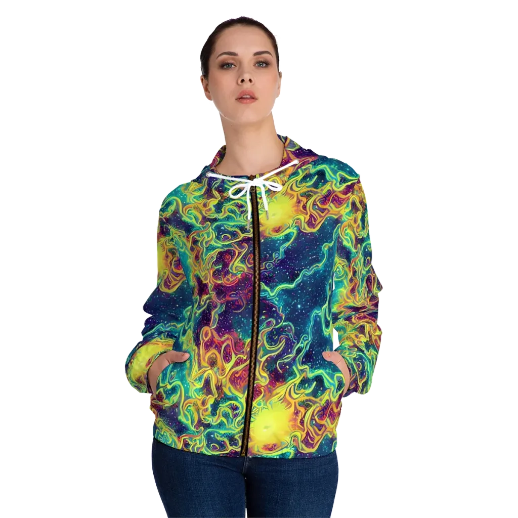 Echoed Pulses on Women's Full-Zip Hoodie — Front On Person
