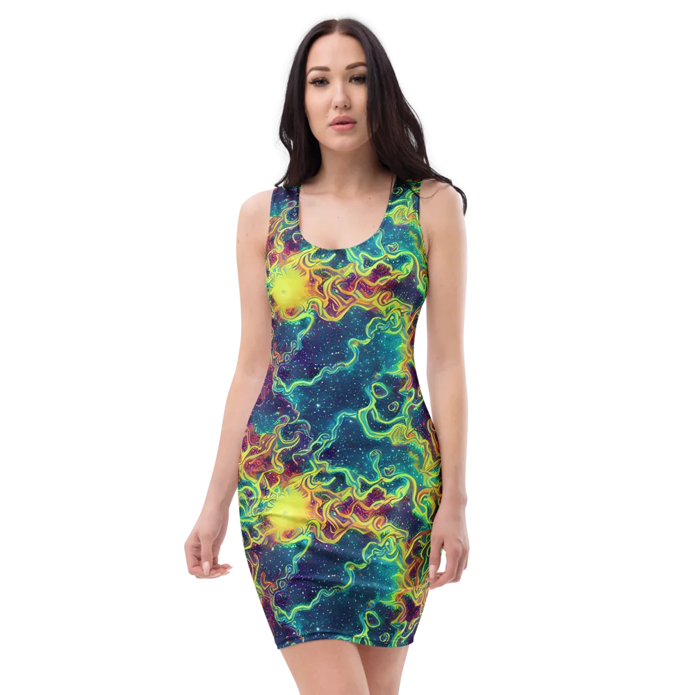 Echoed Pulses on Bodycon Dress — Front