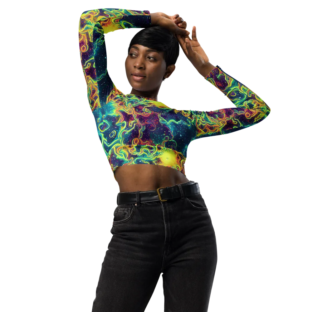 Echoed Pulses on Long Sleeve Crop Top — Front