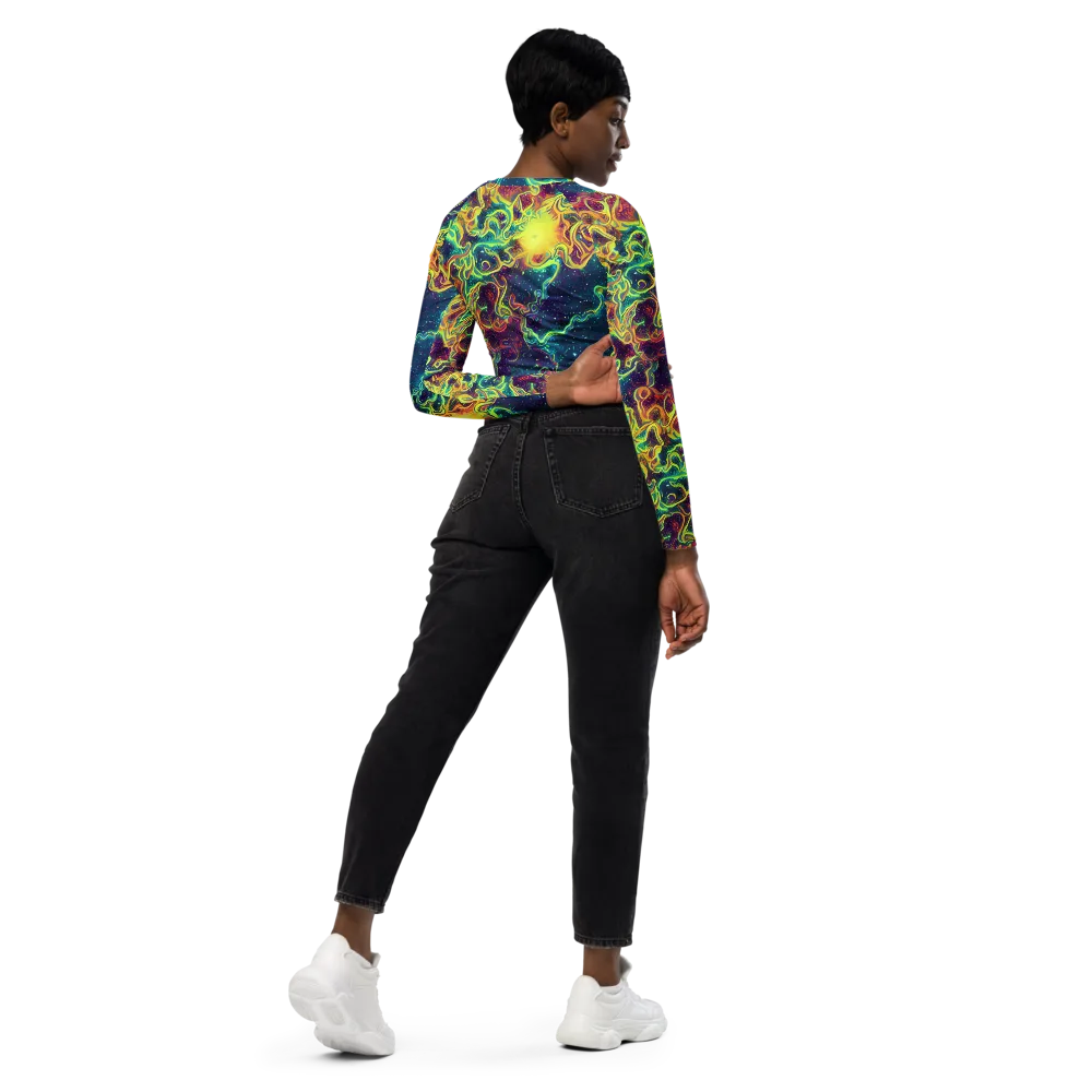 Echoed Pulses on Long Sleeve Crop Top — Right Back
