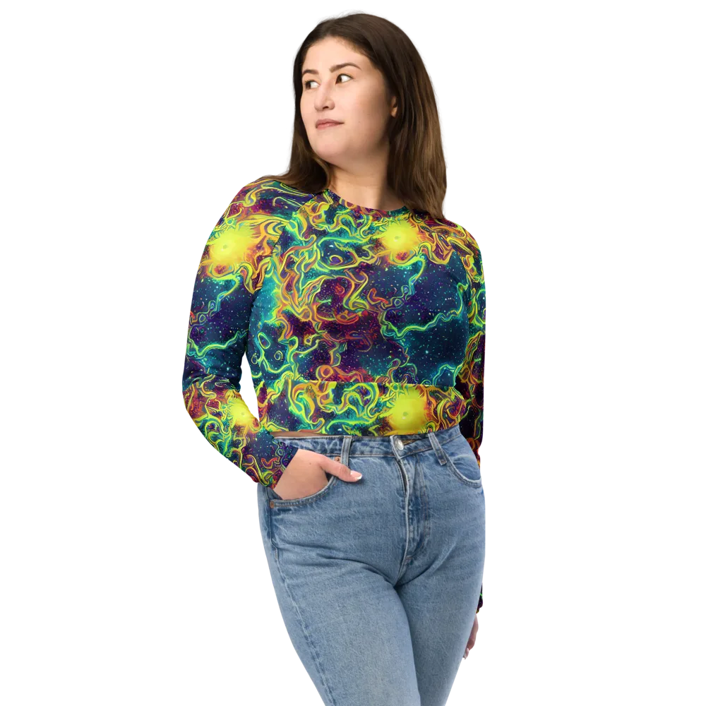 Echoed Pulses on Long Sleeve Crop Top — Front