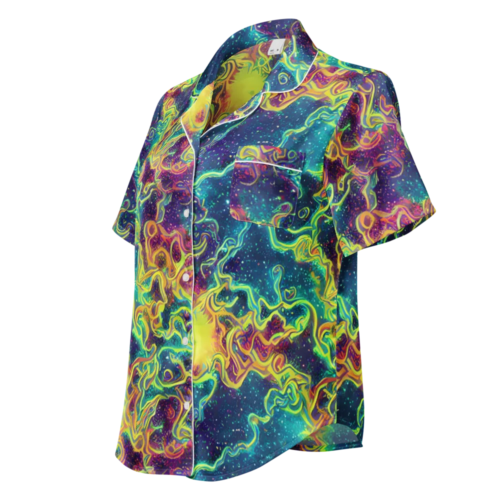 Echoed Pulses on Women's Short Sleeve Pajama Top — Left Front