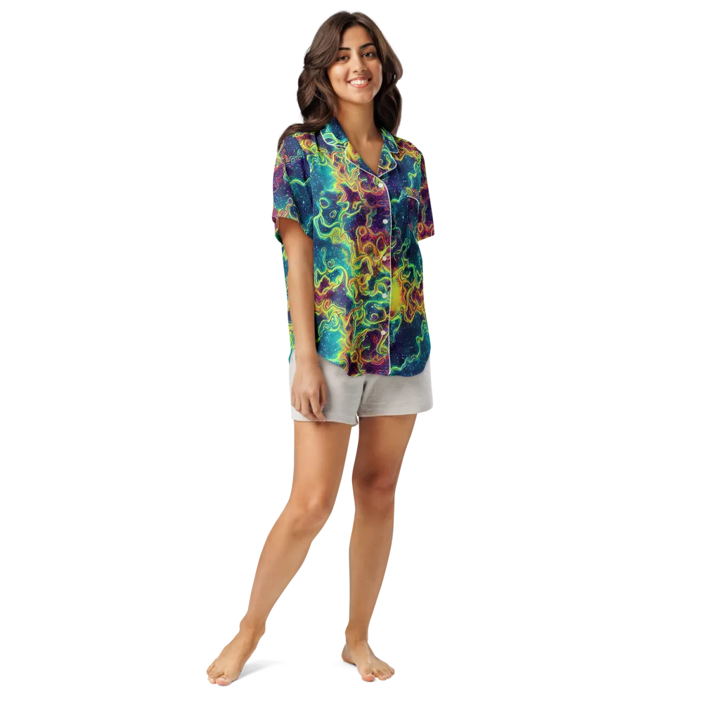 Echoed Pulses on Women's Short Sleeve Pajama Top — Front