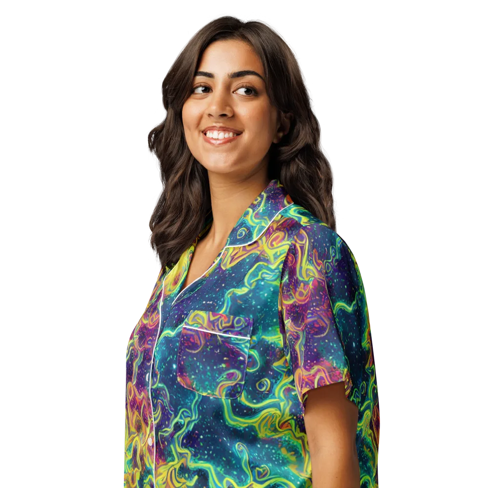 Echoed Pulses on Women's Short Sleeve Pajama Top — Left Front