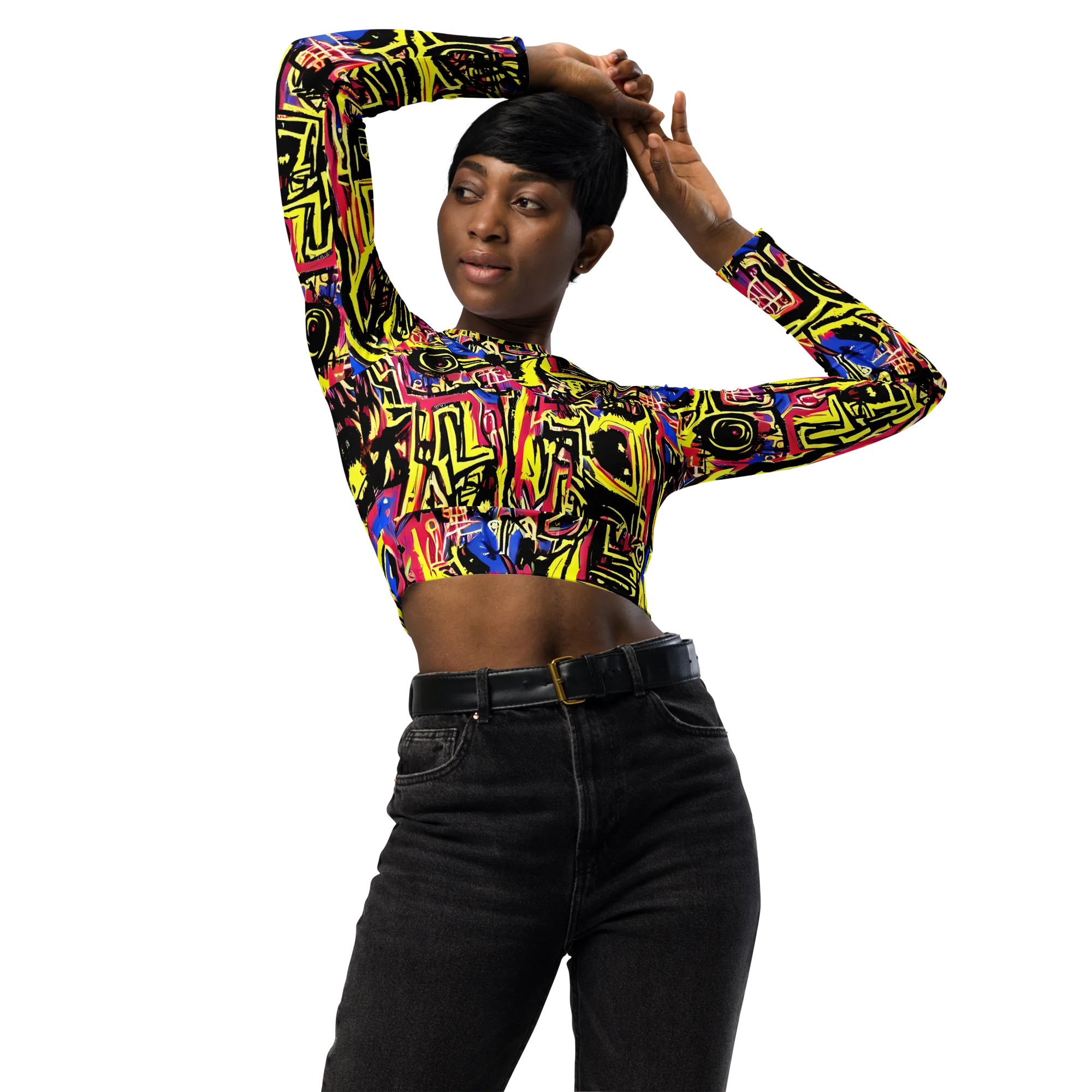 Beyond the Canvas on Long Sleeve Crop Top — Front