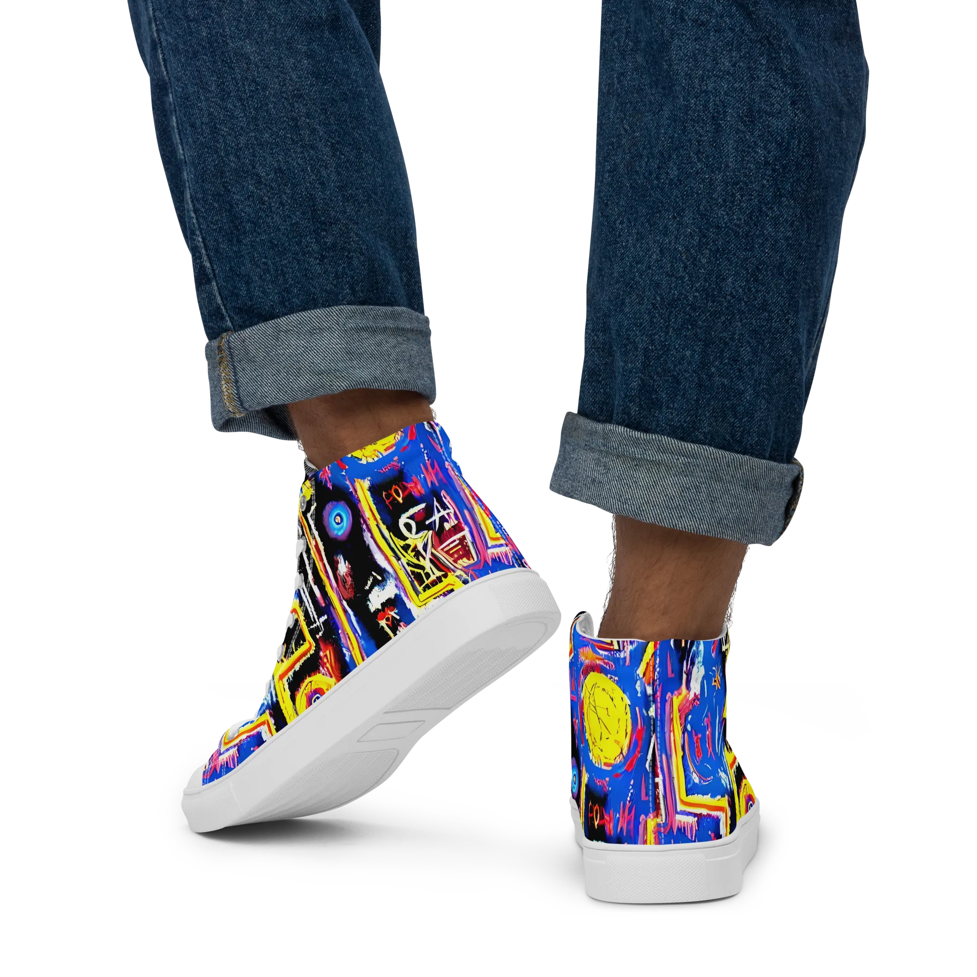 Radiant Mayhem on Men's High Top Canvas Shoes — Back