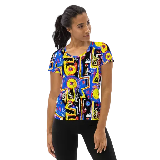 Radiant Mayhem on a Women's Athletic T-Shirt
