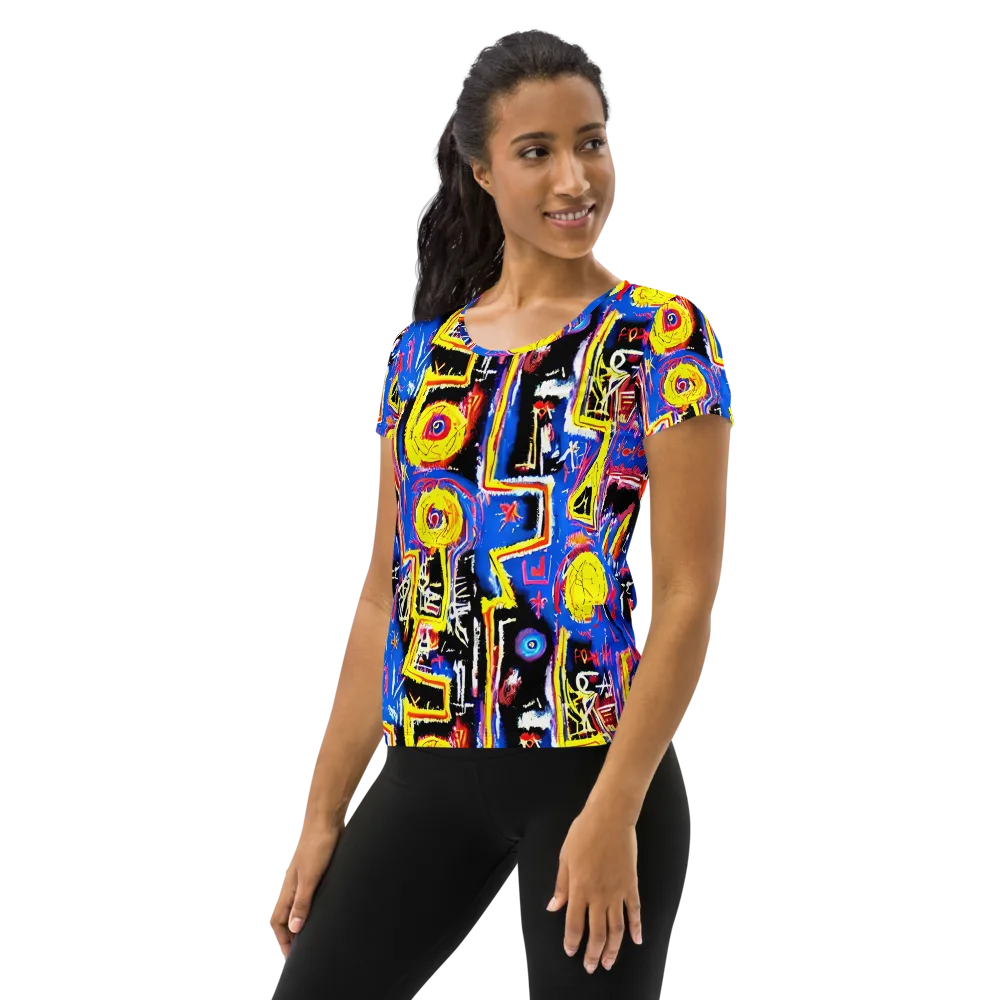 Radiant Mayhem on Women's Athletic T-Shirt — Left