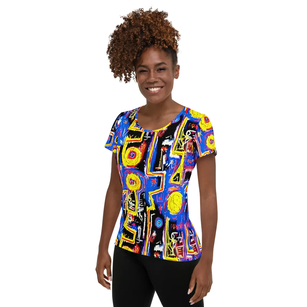 Radiant Mayhem on Women's Athletic T-Shirt — Left